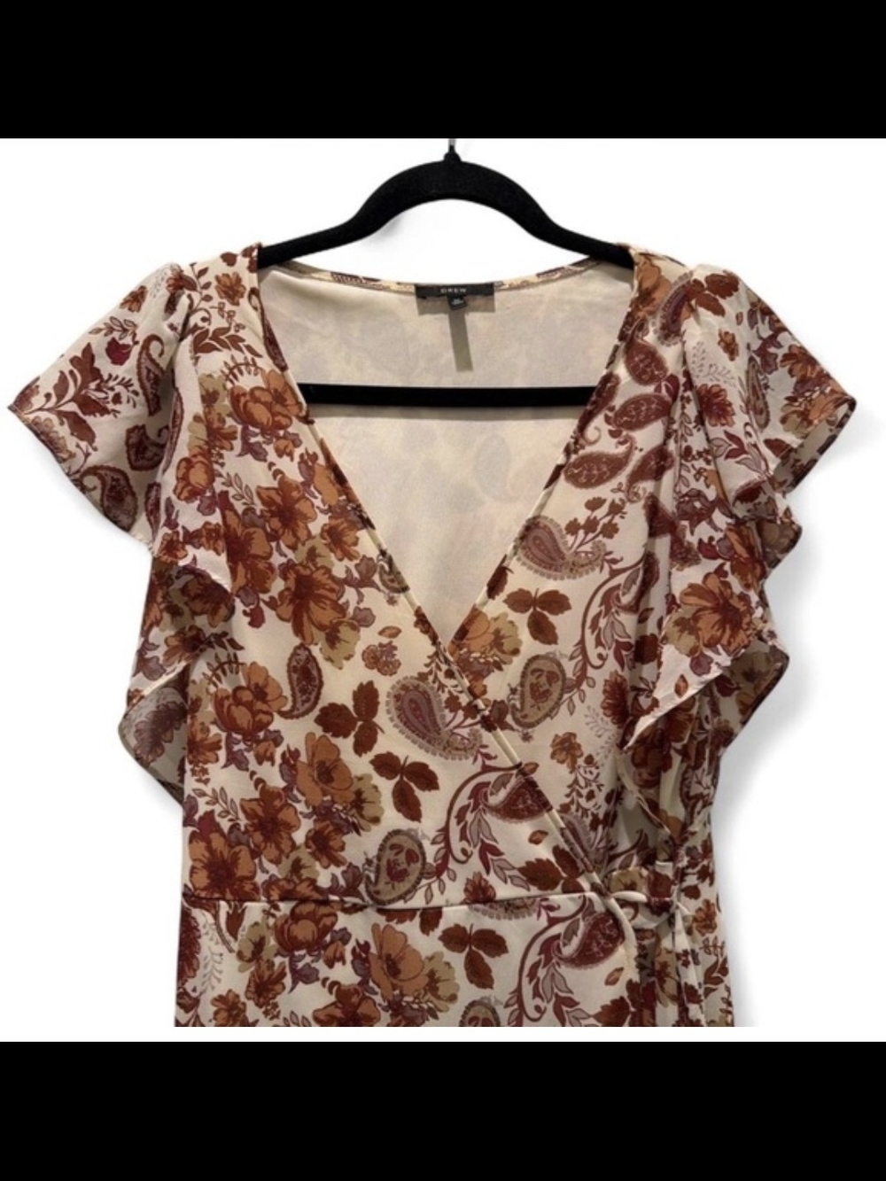 DREW- Tiered Dress with Rust and Cream Paisley Floral Print.
